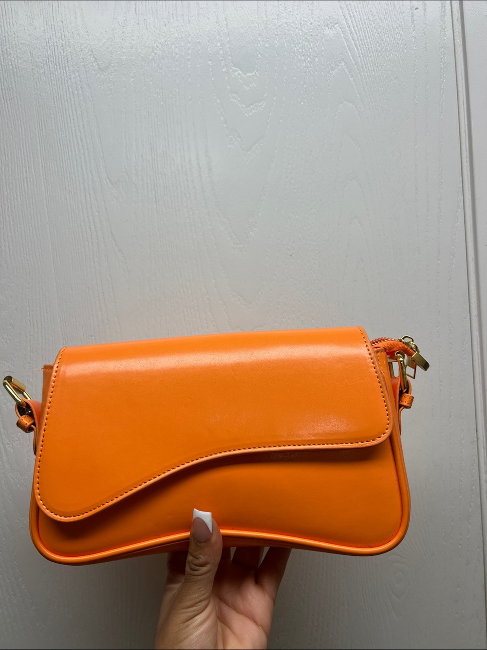 Orange Leather Crossbody Bag - Unbranded